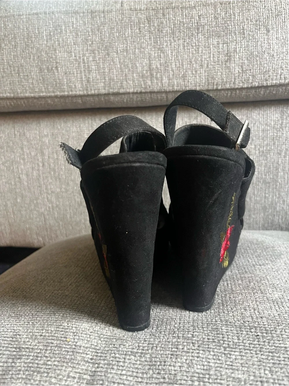 Chinese Laundry Black Suede Open-Toe Platform Slingbacks